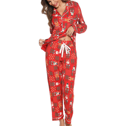 KerstKnus Dames Kerstpyjama Set met Blouse en Lange Broek