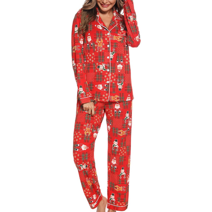 KerstKnus Dames Kerstpyjama Set met Blouse en Lange Broek