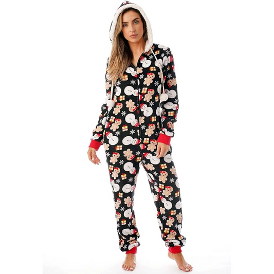 Dames Kerst Onesie – Warme Pyjama met Losse Pasvorm en Kerstmotief