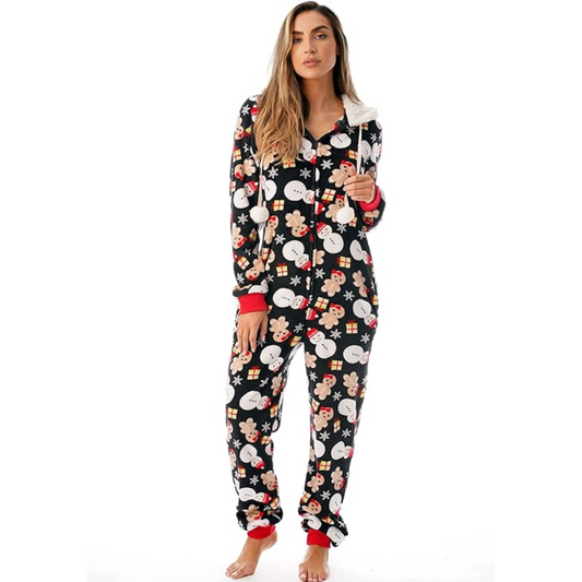 Dames Kerst Onesie – Warme Pyjama met Losse Pasvorm en Kerstmotief