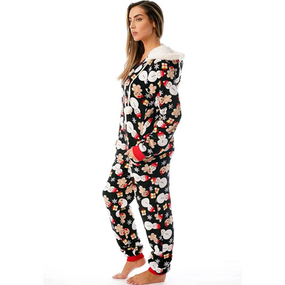 Dames Kerst Onesie – Warme Pyjama met Losse Pasvorm en Kerstmotief