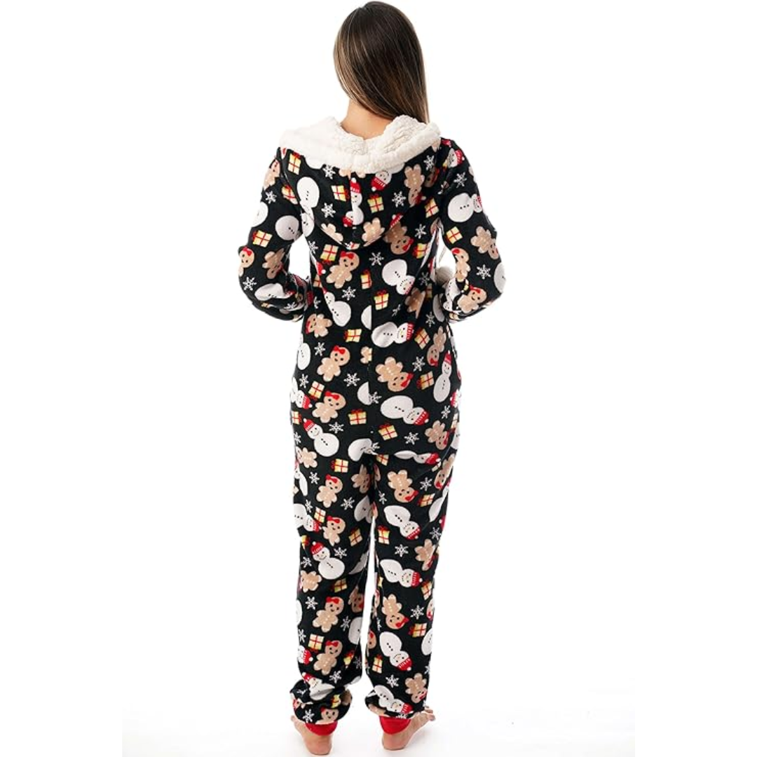Dames Kerst Onesie – Warme Pyjama met Losse Pasvorm en Kerstmotief
