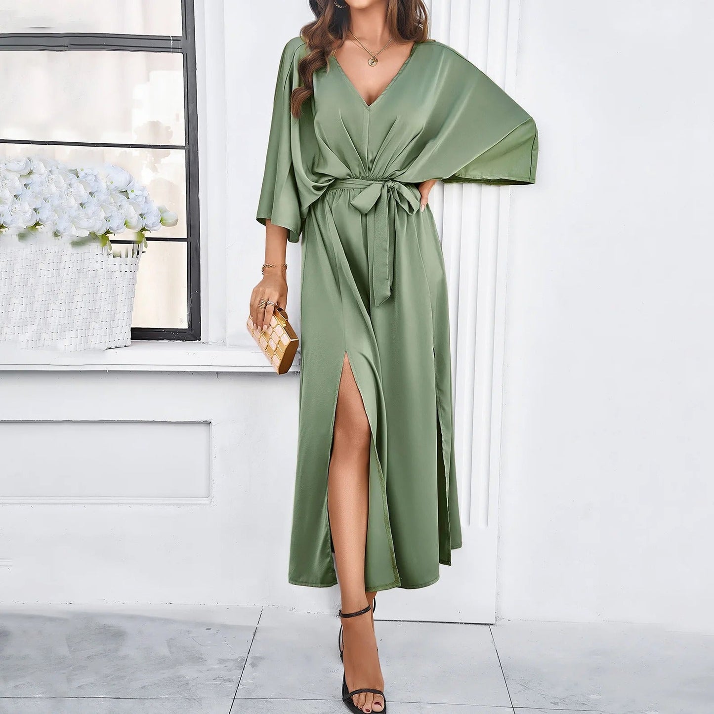 Luchtige Zonnewind Maxi Jurk met Strikceintuur Dames Zomer Look