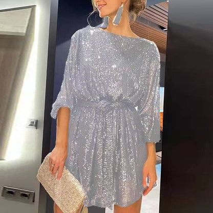 Dames Paljettjurk Asymmetrisch Mini met Off-Shoulder Hals
