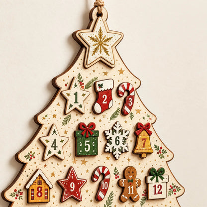Houten Adventskalender Kerstdecoratie met 24 Hangers voor Muur