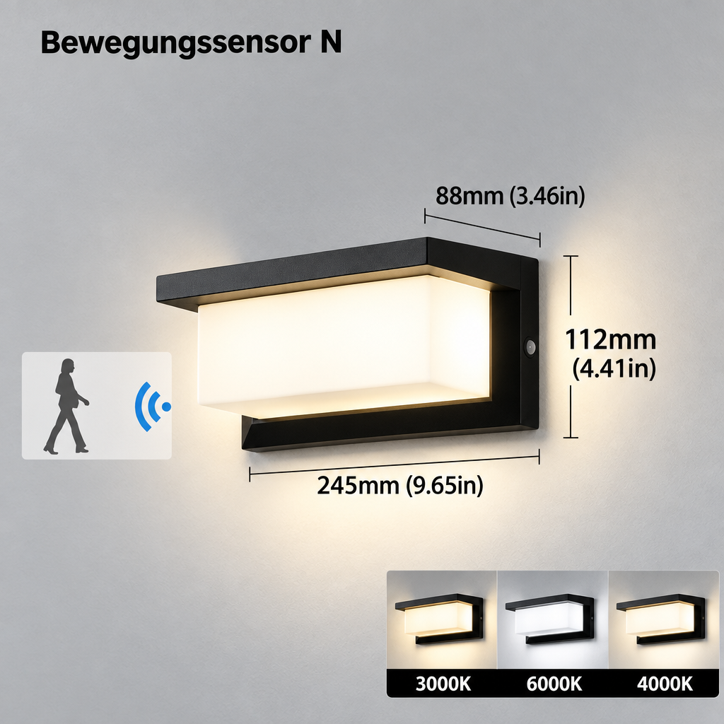 Buitenwandlamp met Bewegingssensor LED 20W en 3 Lichtkleuren