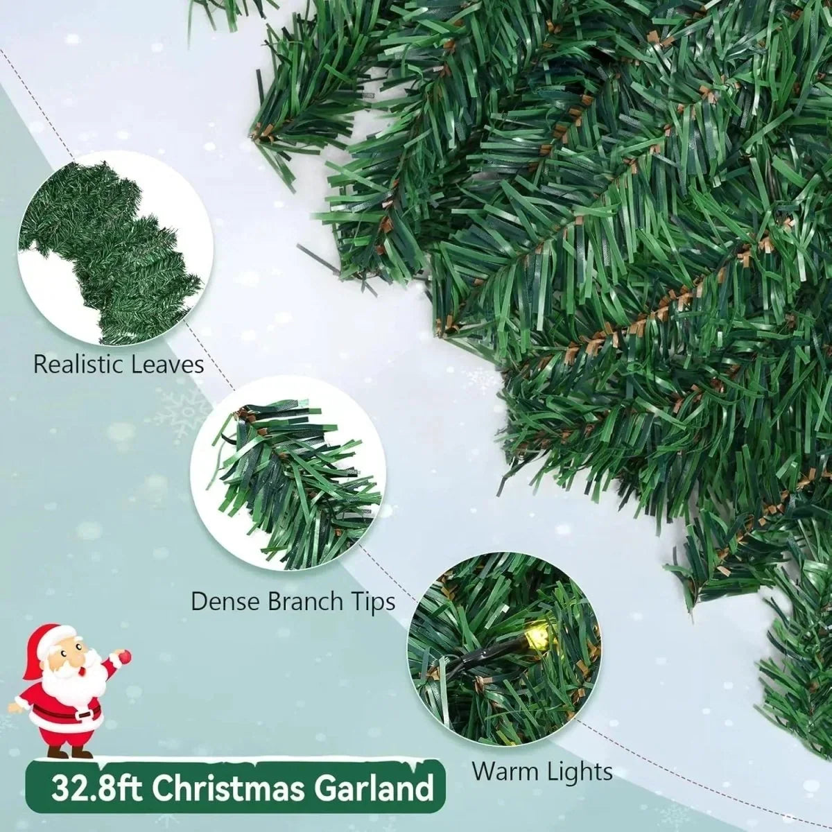 Dennengloed Kerstguirlande met 100 Warmwitte Ledlampjes, 2,7 Meter