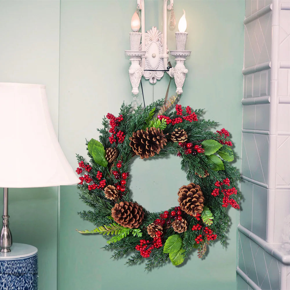 Bessenpracht Kerstkrans 45 cm met Cipresgroen en Rode Bessen
