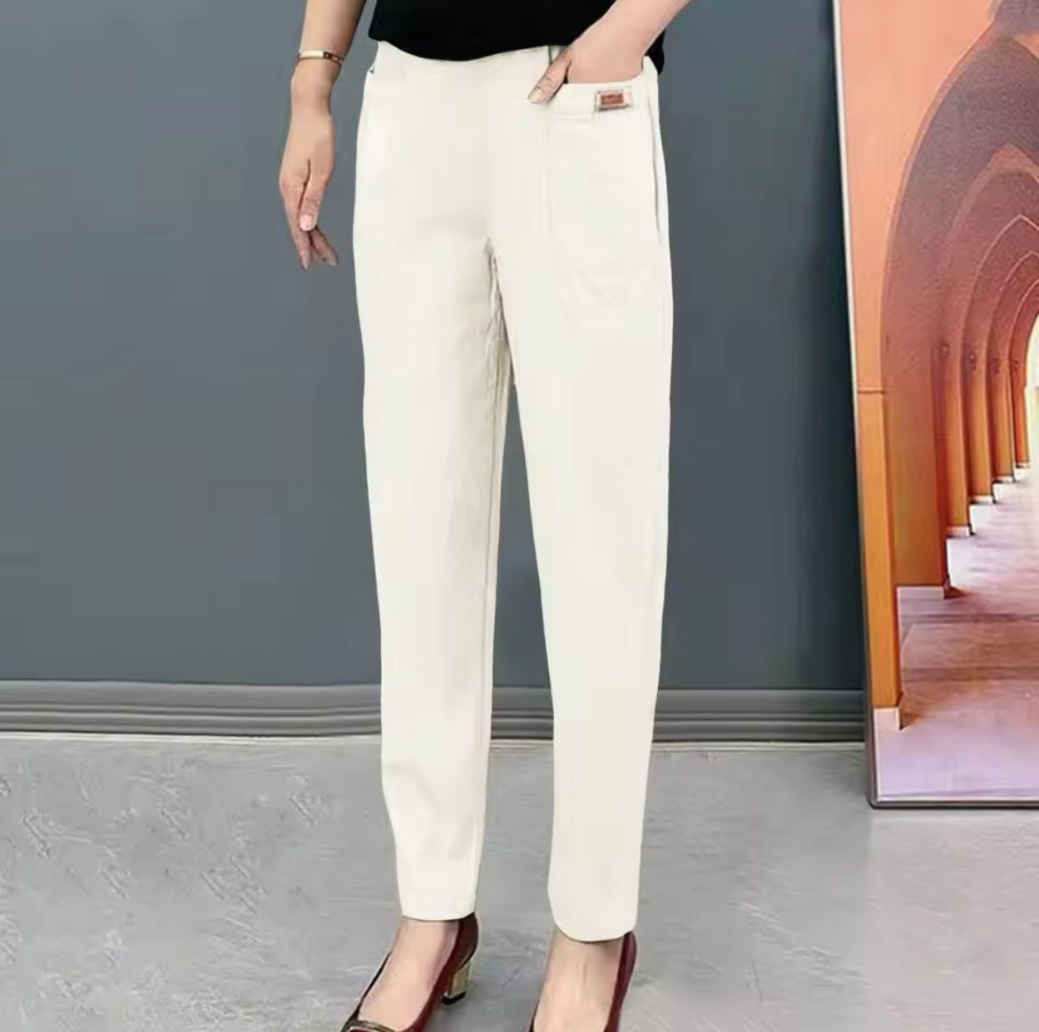 Lunara Katoenen Damesbroek met Elastische Taille en Comfortabele Pasvorm