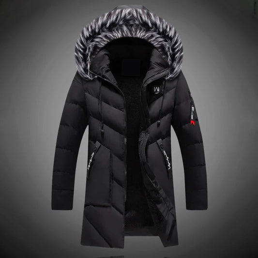 Winterkracht – Lange Heren Winterjas met Capuchon en Afneembare Kraag