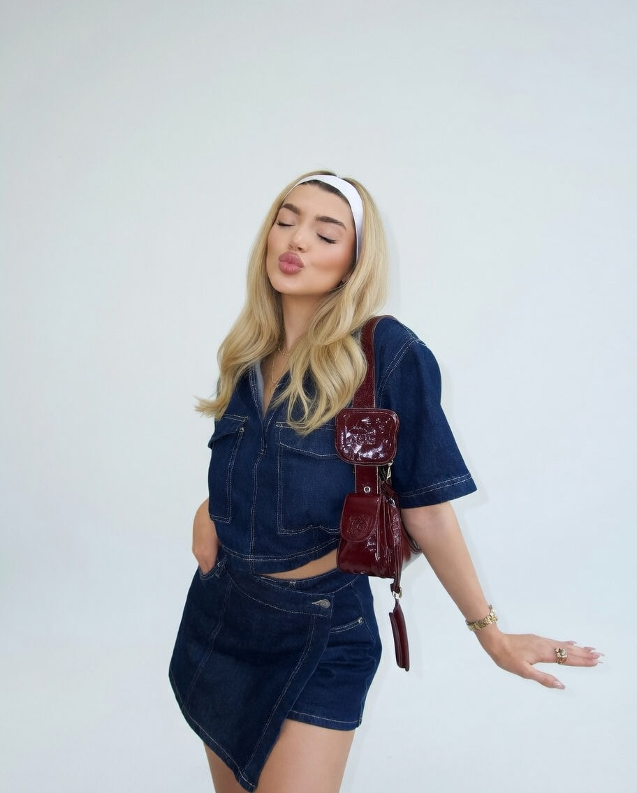 Denim Duo Zomer Set – Dames Top en Skort Stijlvolle Comfort Fit