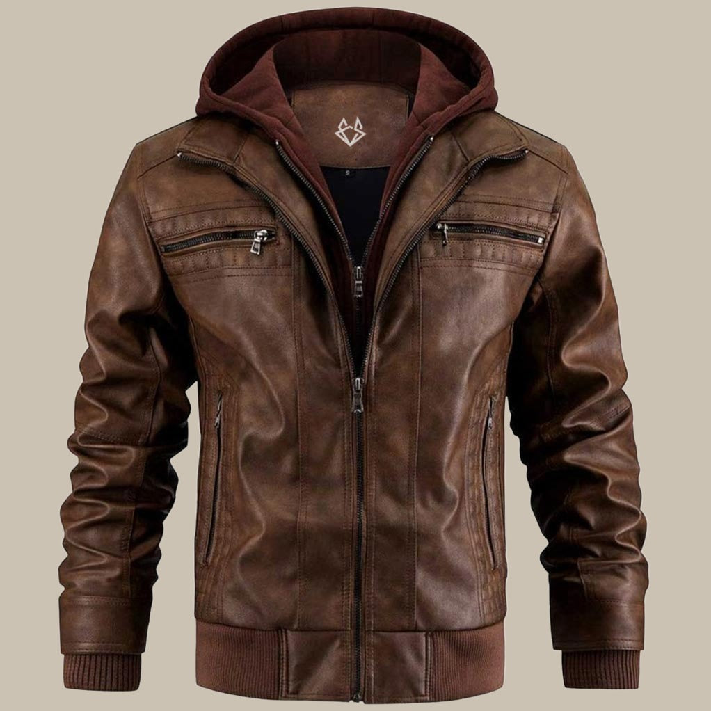 Ravello Leren Herenjas met Capuchon Zwart en Bruin