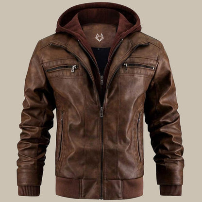 Ravello Leren Herenjas met Capuchon Zwart en Bruin
