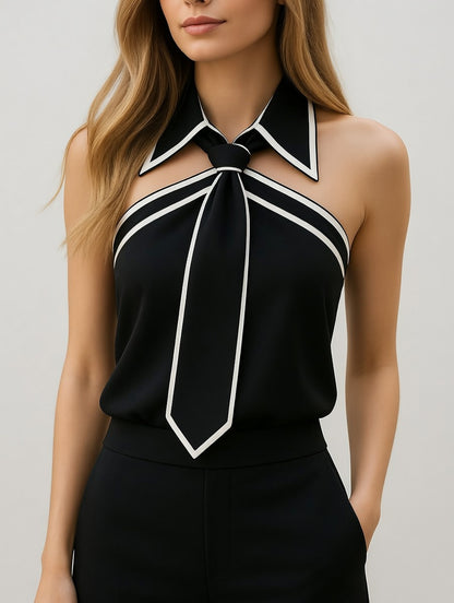 Eloréa Dames Halter Top met Strikdetail en Kraag