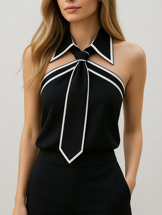 Eloréa Dames Halter Top met Strikdetail en Kraag