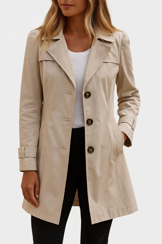 Dames Trenchcoat met Getailleerde Pasvorm en Dubbele Sluiting