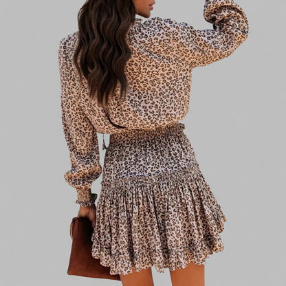 Selavie luipaardprint jurk dames V-hals met ruches chic