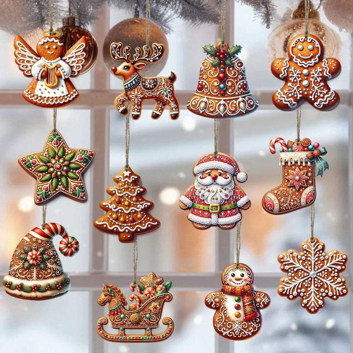 KerstPracht Set van 12 Kerstboomornamenten met Feestmotieven