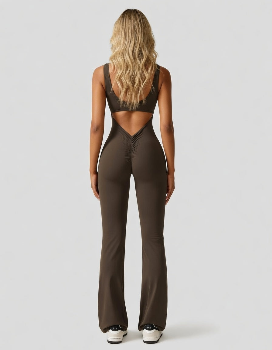 Veloura Sculpt Jumpsuit Dames Stretch Backless Flared Fit