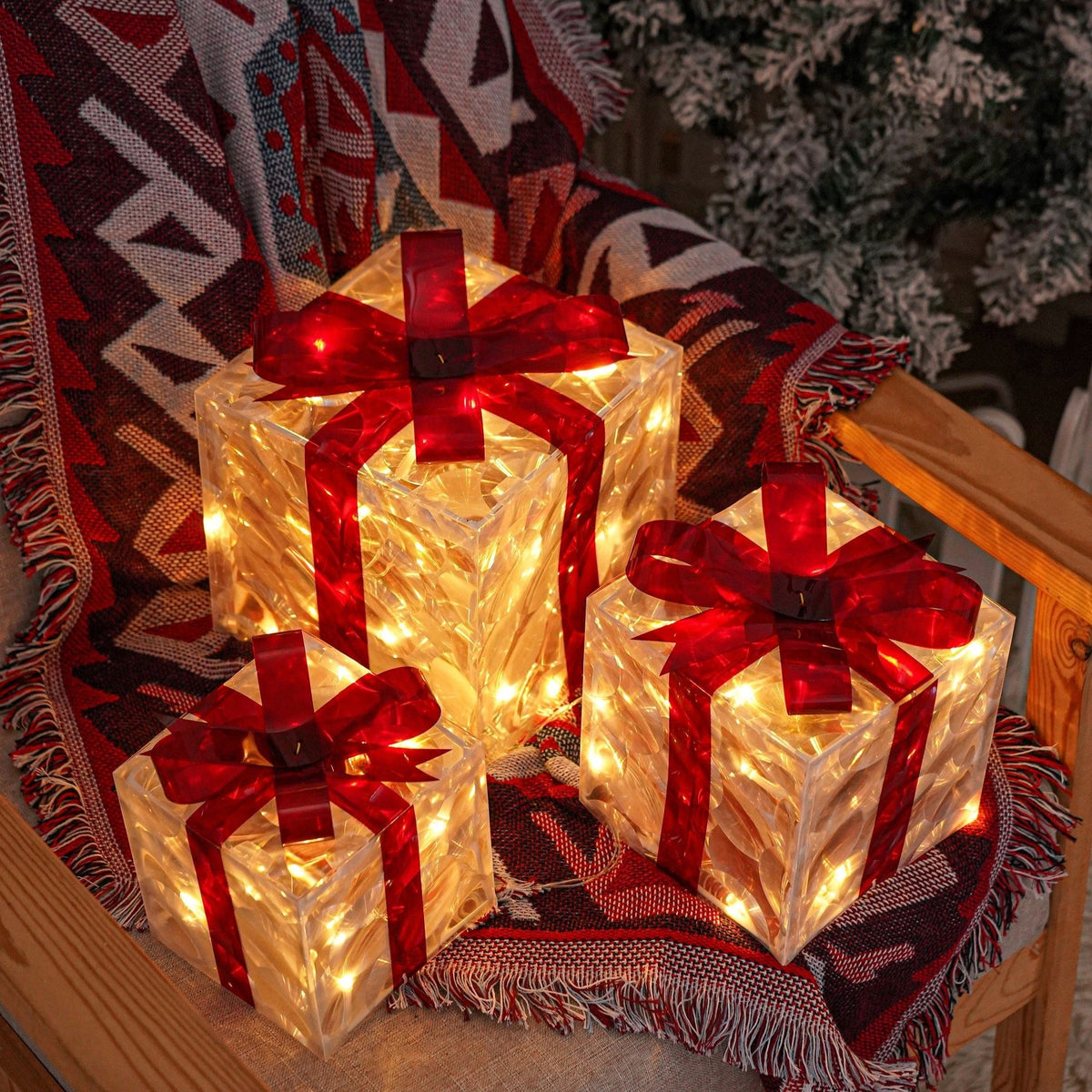 KerstGloed Verlichte Geschenkdozen Set van 3 met LED