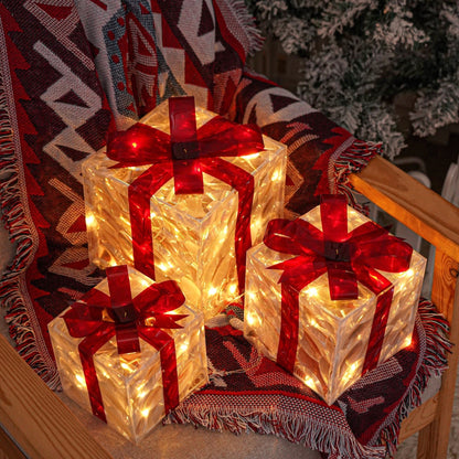 KerstGloed Verlichte Geschenkdozen Set van 3 met LED