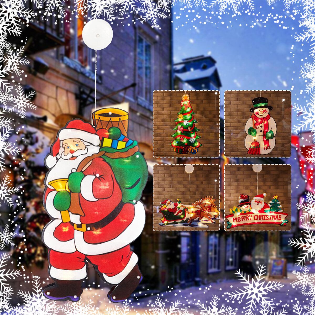 Kerstgloed – Hangende Kerstfiguren met Warme Verlichting voor het Raam