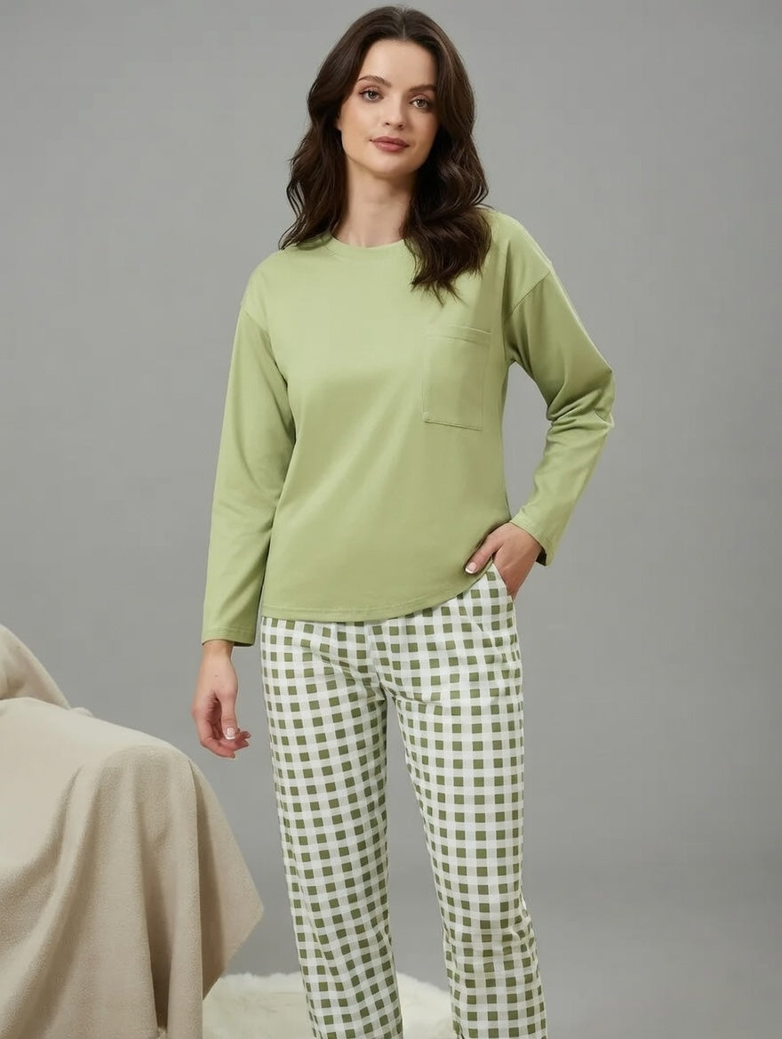 Lunessa Dames Pyjamaset – Zachte Nachtderset met Geruite Broek