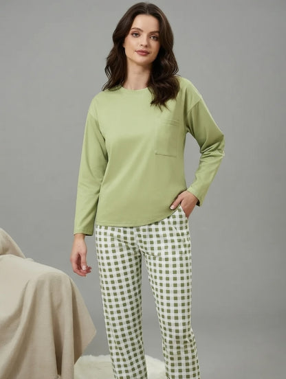 Lunessa Dames Pyjamaset – Zachte Nachtderset met Geruite Broek