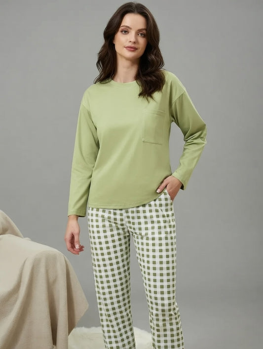 Lunessa Dames Pyjamaset – Zachte Nachtderset met Geruite Broek
