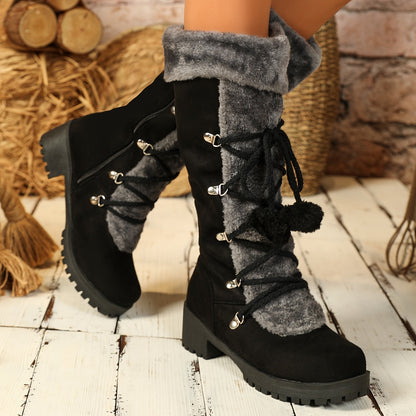 Damschoenen met nepbont en rits, zwart