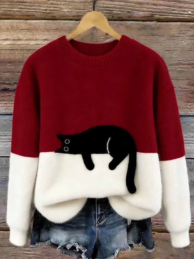 Dames Oversized Trui Kattenprint KattenKnus – Zacht en Warm