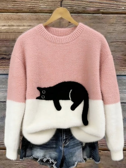 Dames Oversized Trui Kattenprint KattenKnus – Zacht en Warm