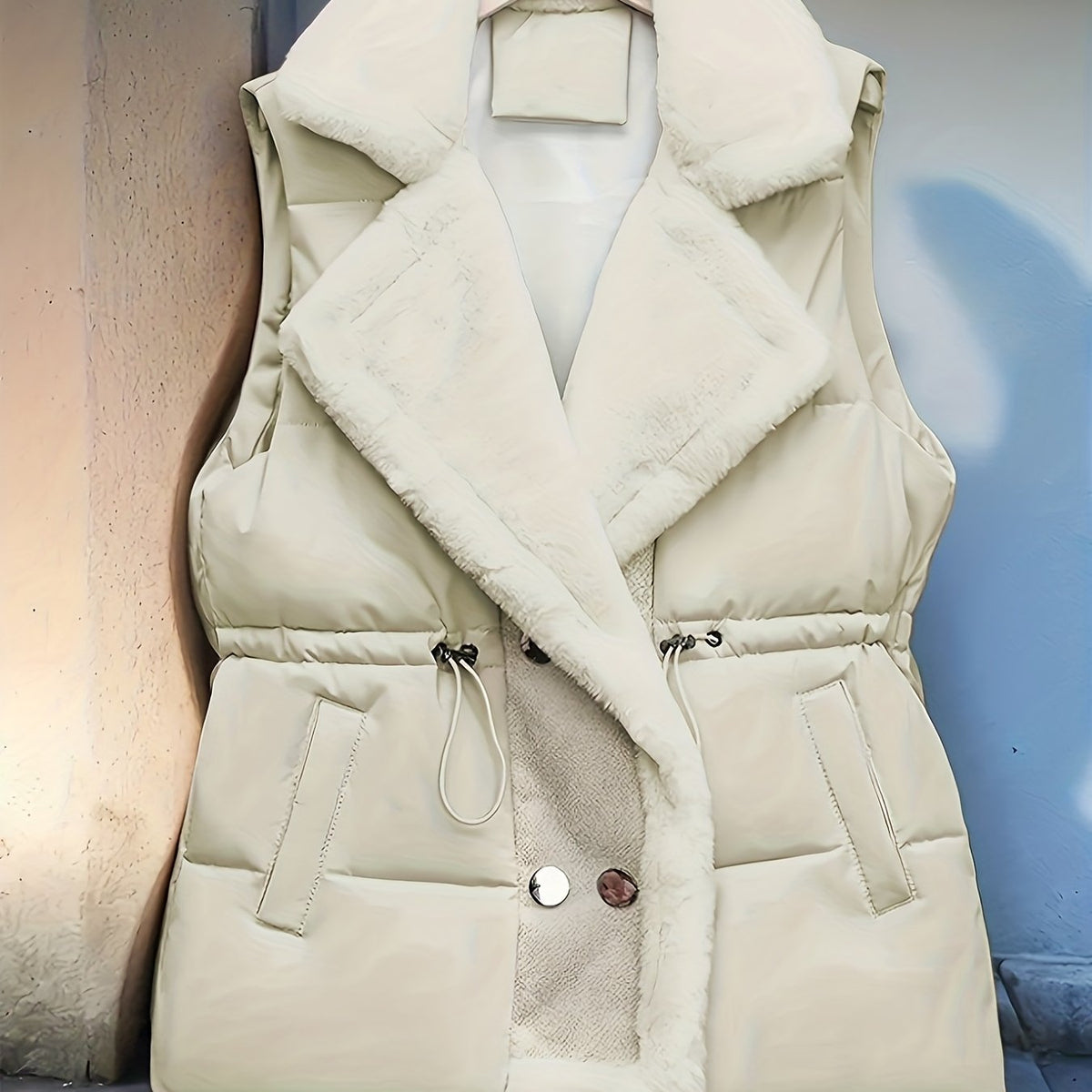 Dames gewatteerde vest met nepbontdetails en taillekoord