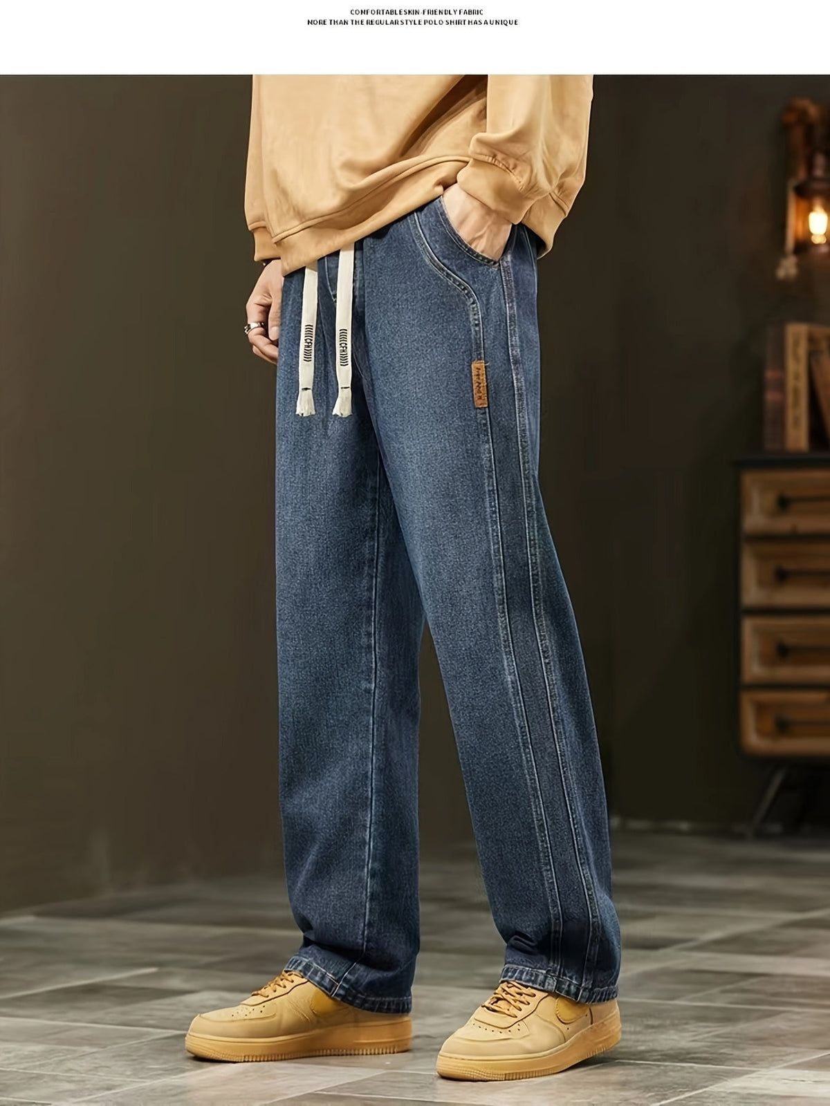 Heren Baggy Jeans – Losse Streetwear Pasvorm met Trekkoord