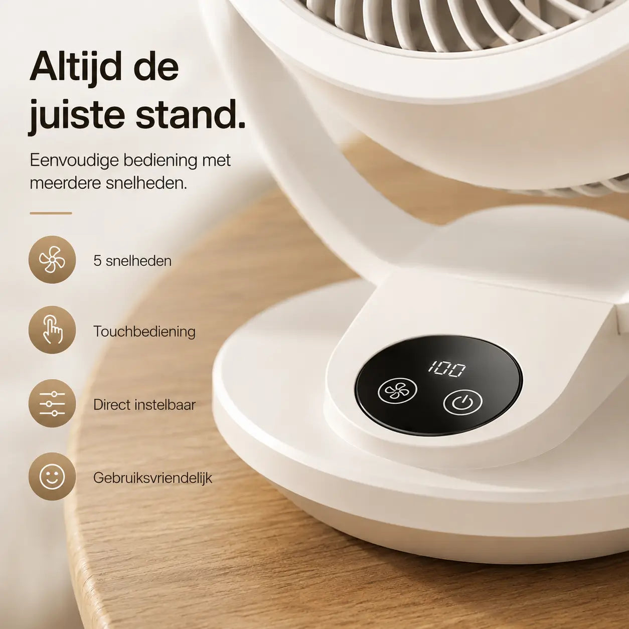 WindSfeer Compacte Tafelventilator Stil USB of Netvoeding 360° Luchtcirculatie