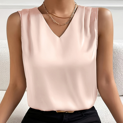 Dames Elegante Mouwloze V-hals Blouse voor Kantoor en Feest