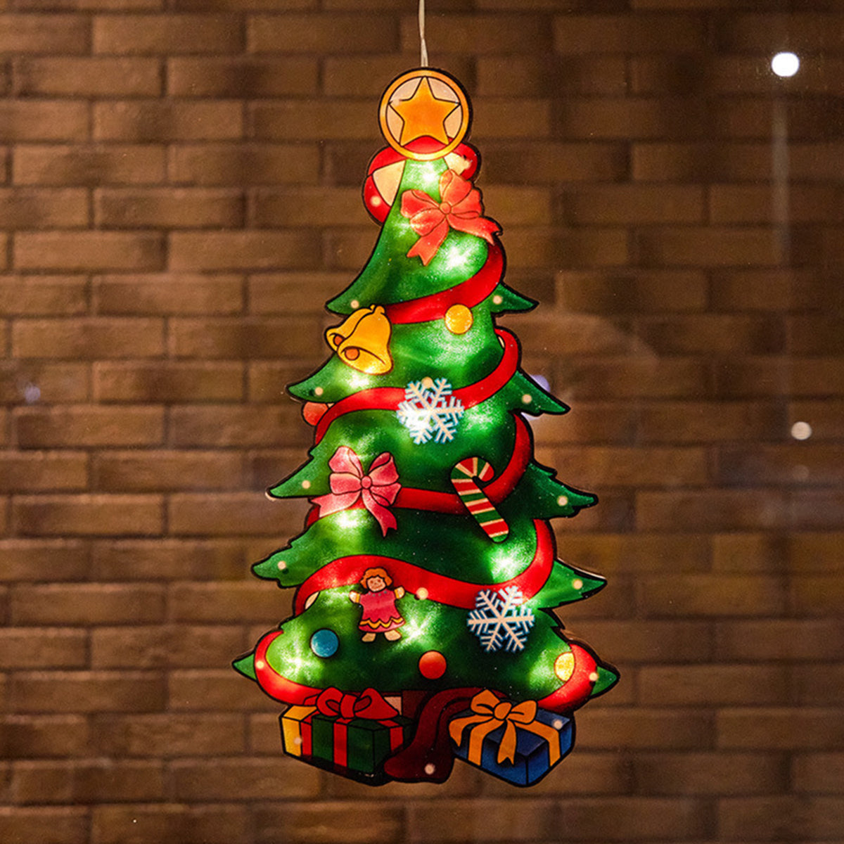 Kerstgloed – Hangende Kerstfiguren met Warme Verlichting voor het Raam