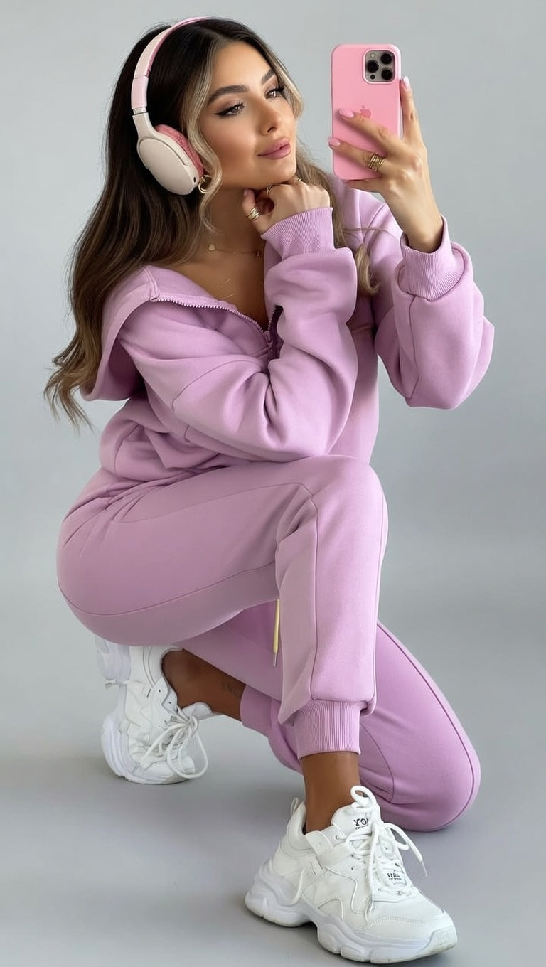 Pastelroze Lunara Comfort Joggingpak Set Dames Casual Stijl