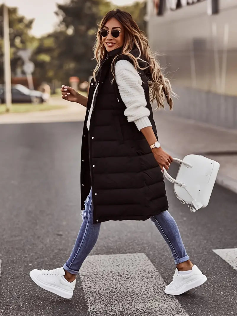 Lotte Dames Bodywarmer – Lange Gewatteerde Jas met Capuchon