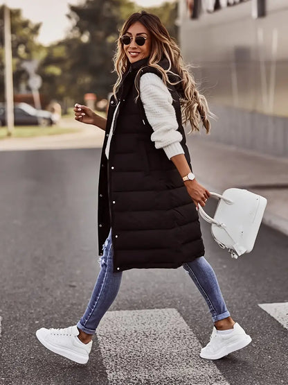 Lotte Dames Bodywarmer – Lange Gewatteerde Jas met Capuchon