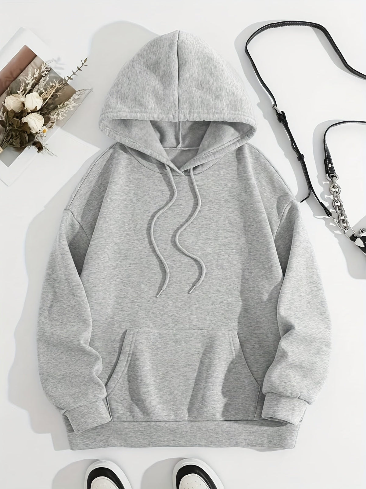 Lichtgrijze hoodie met kattenprint en capuchon voor unisex