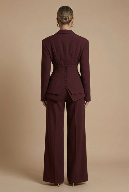 Elara Dames Pakset – Getailleerde Blazer en Wijde Broek