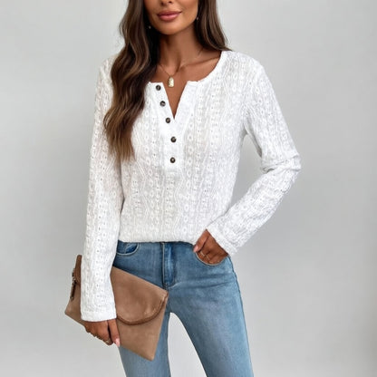 Velina Elegante V-Hals Blouse met Knopen voor Dames