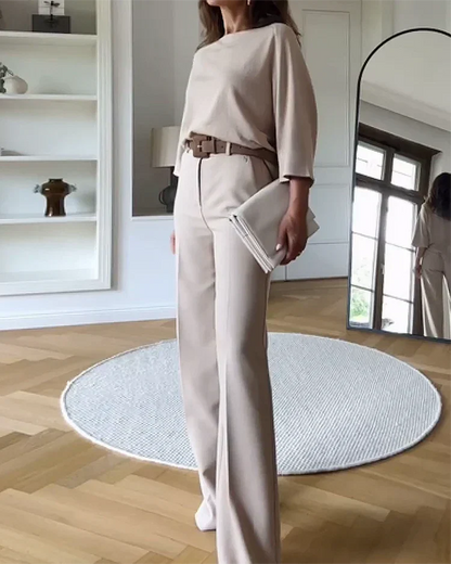 Sofie Dames 2-Delige Set – Top en Wijde Broek met Riem
