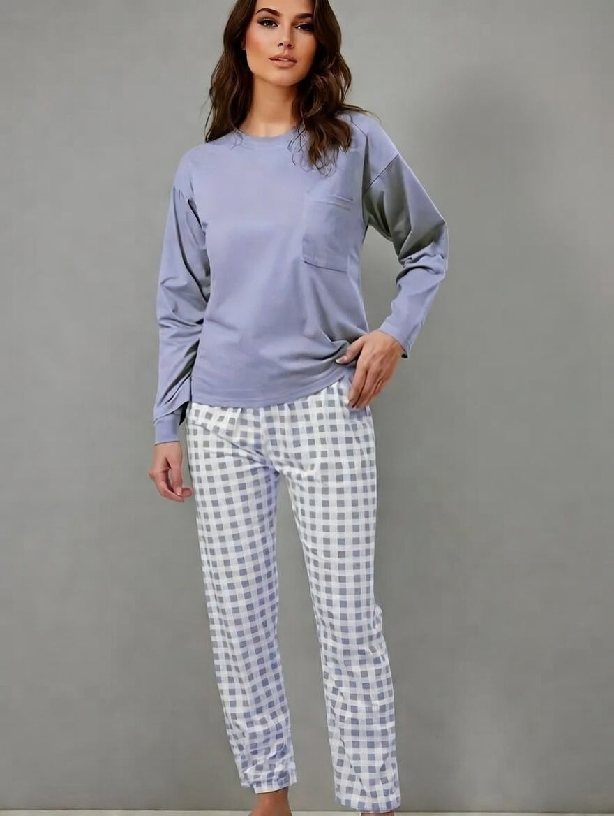 Lunessa Dames Pyjamaset – Zachte Nachtderset met Geruite Broek
