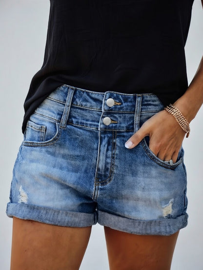 Ravina Ripped Denim Shorts Dames Met Oprolzoom Zomer