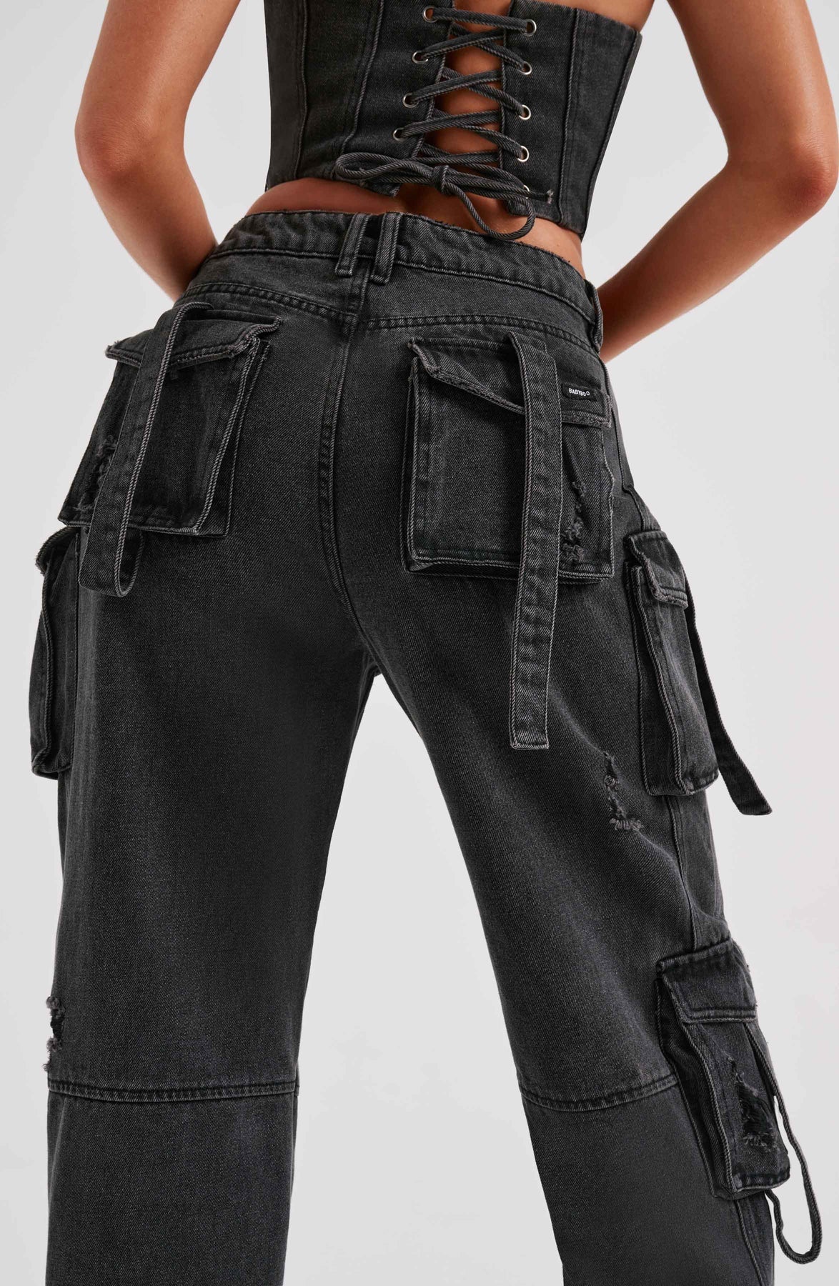 Livia Denim Set Dames met Korset Top en Cargo Jeans