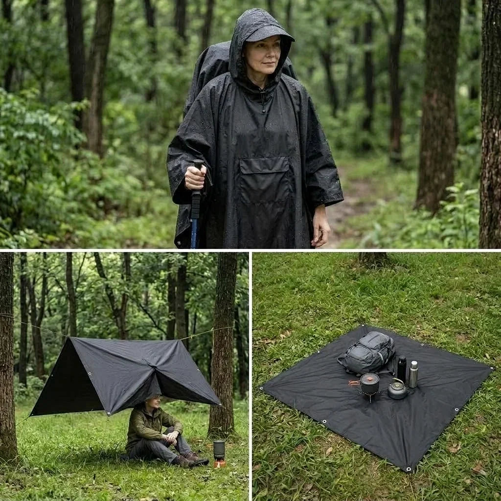 Regenrust – Ruime regenponcho met rugzakbescherming en opbergtas