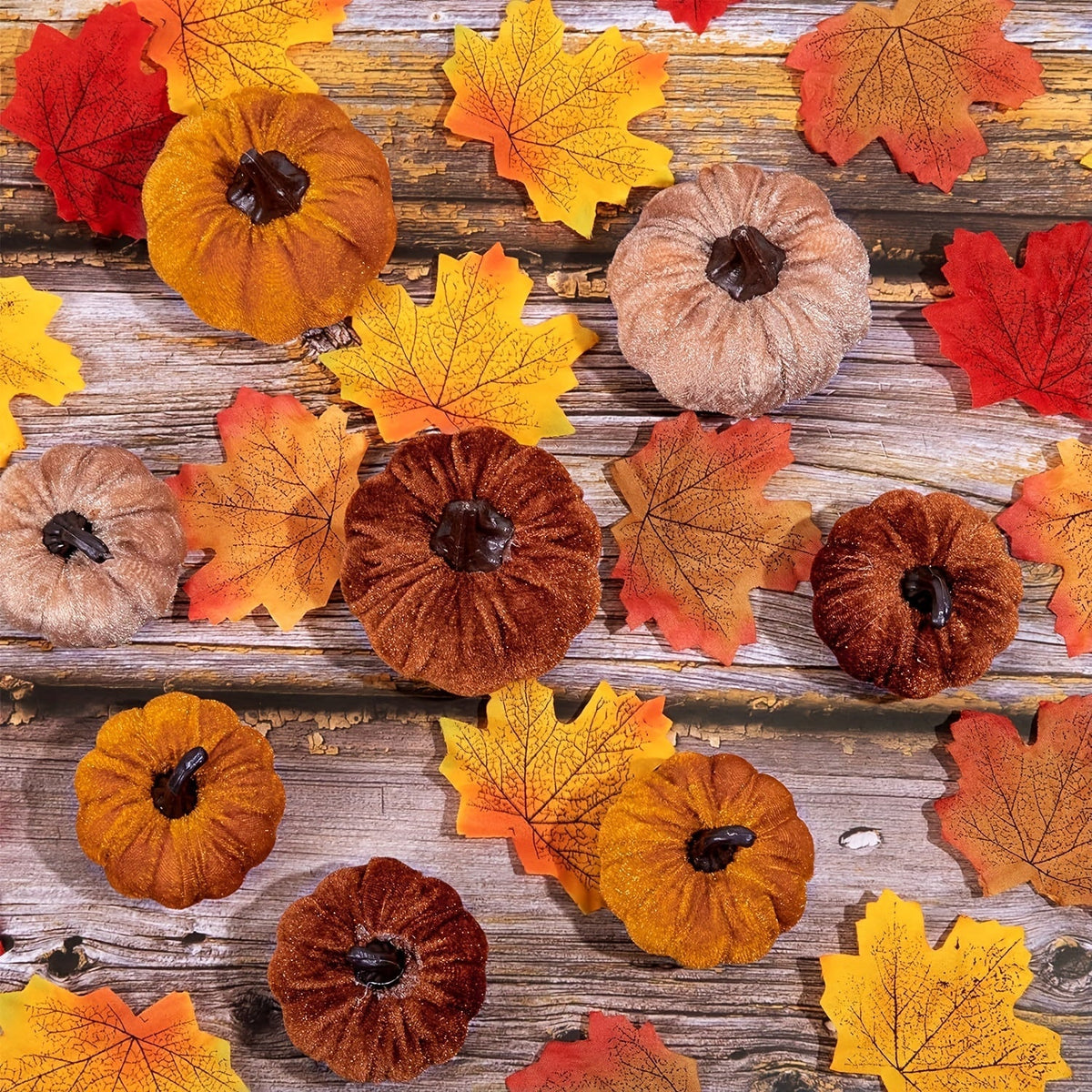 Herfstpompoenen Set 12 Stuks – Velvet Decoratie in Herfstkleuren
