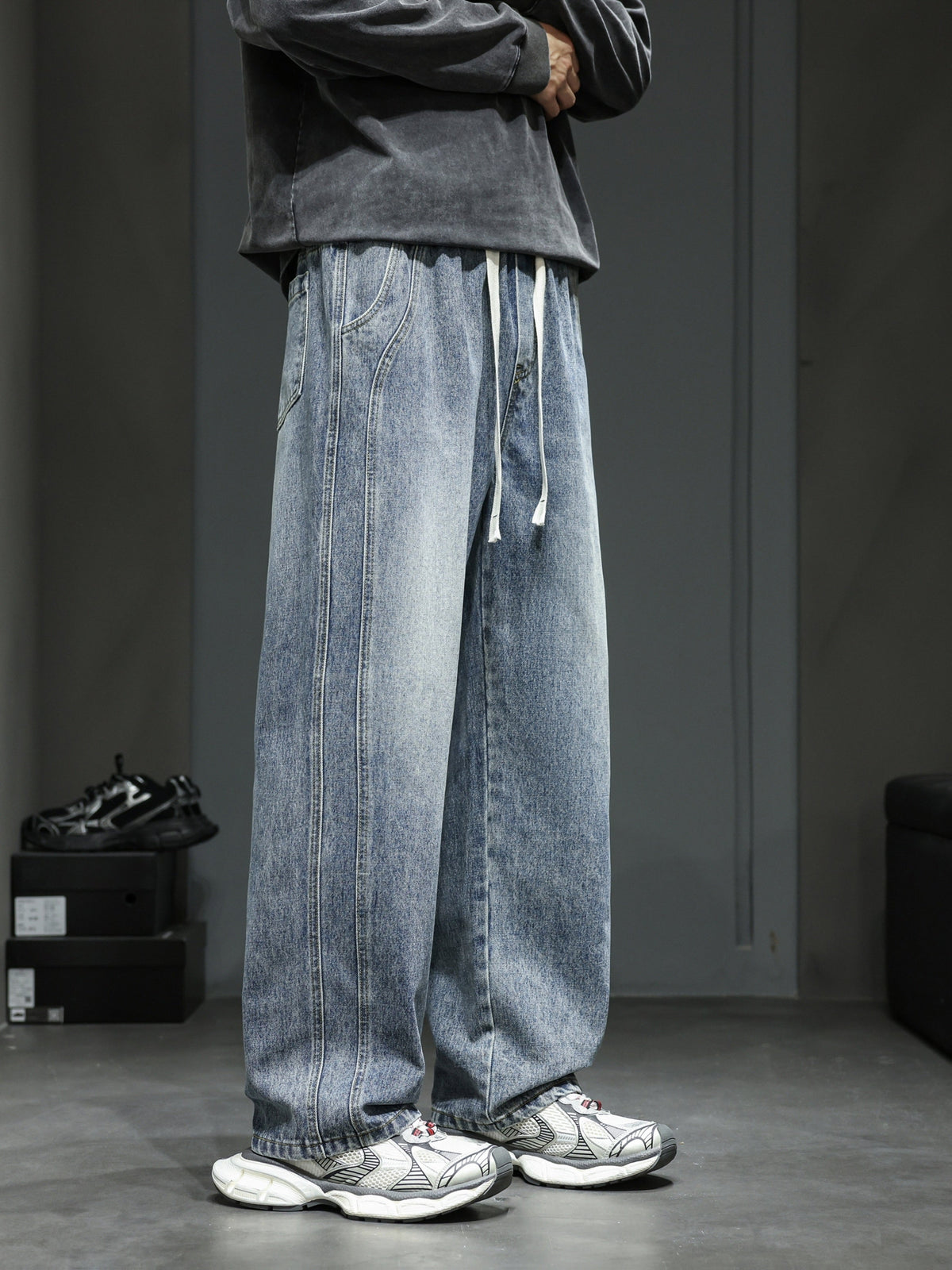 Heren Baggy Jeans – Losse Streetwear Pasvorm met Trekkoord